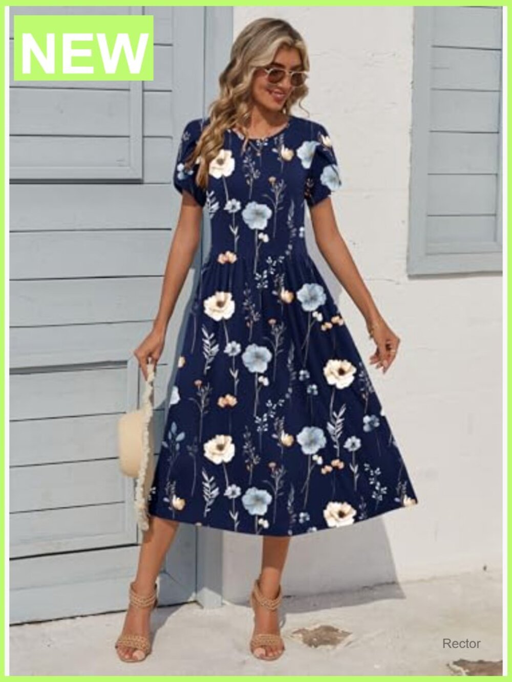 Casual Short Sleeve Midi Dress with Pockets Flowy A-Line T-Shirt Dress - Picture 5 of 7